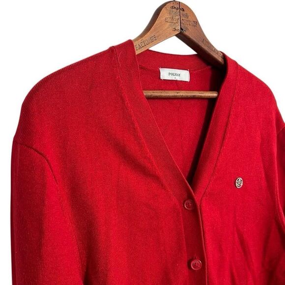 Polham V-neck Long Sleeve Button Front Rayon Blend Knit Cardigan Red Small - Picture 3 of 7